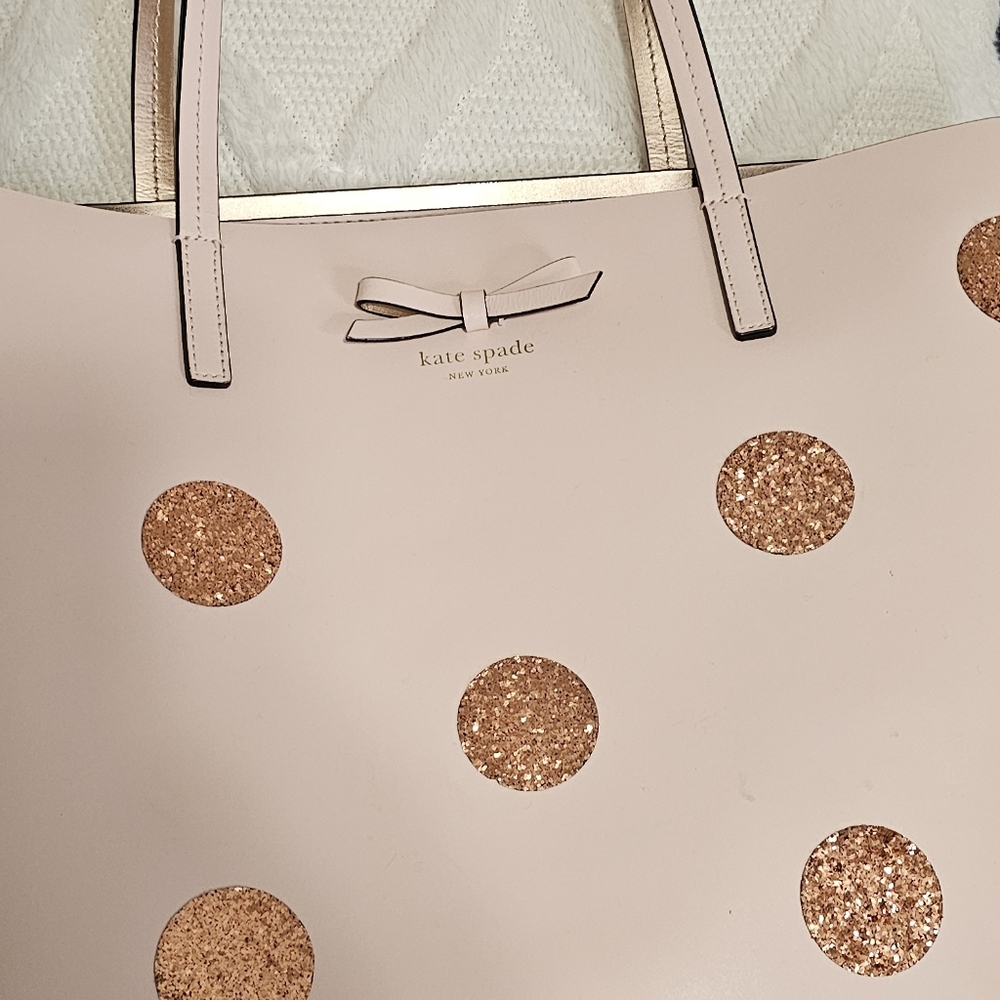 Kate Spade Pink and Gold Polka Dot Tote Bag